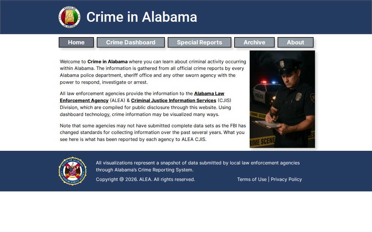 Crime in Alabama dashboard for Brundidge criminal record statistics in Pike County
