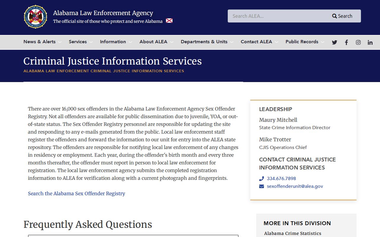 ALEA information for Pike County sex offender registry access