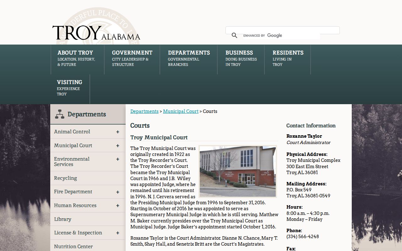 Troy Municipal Court source for Troy criminal records in Pike County